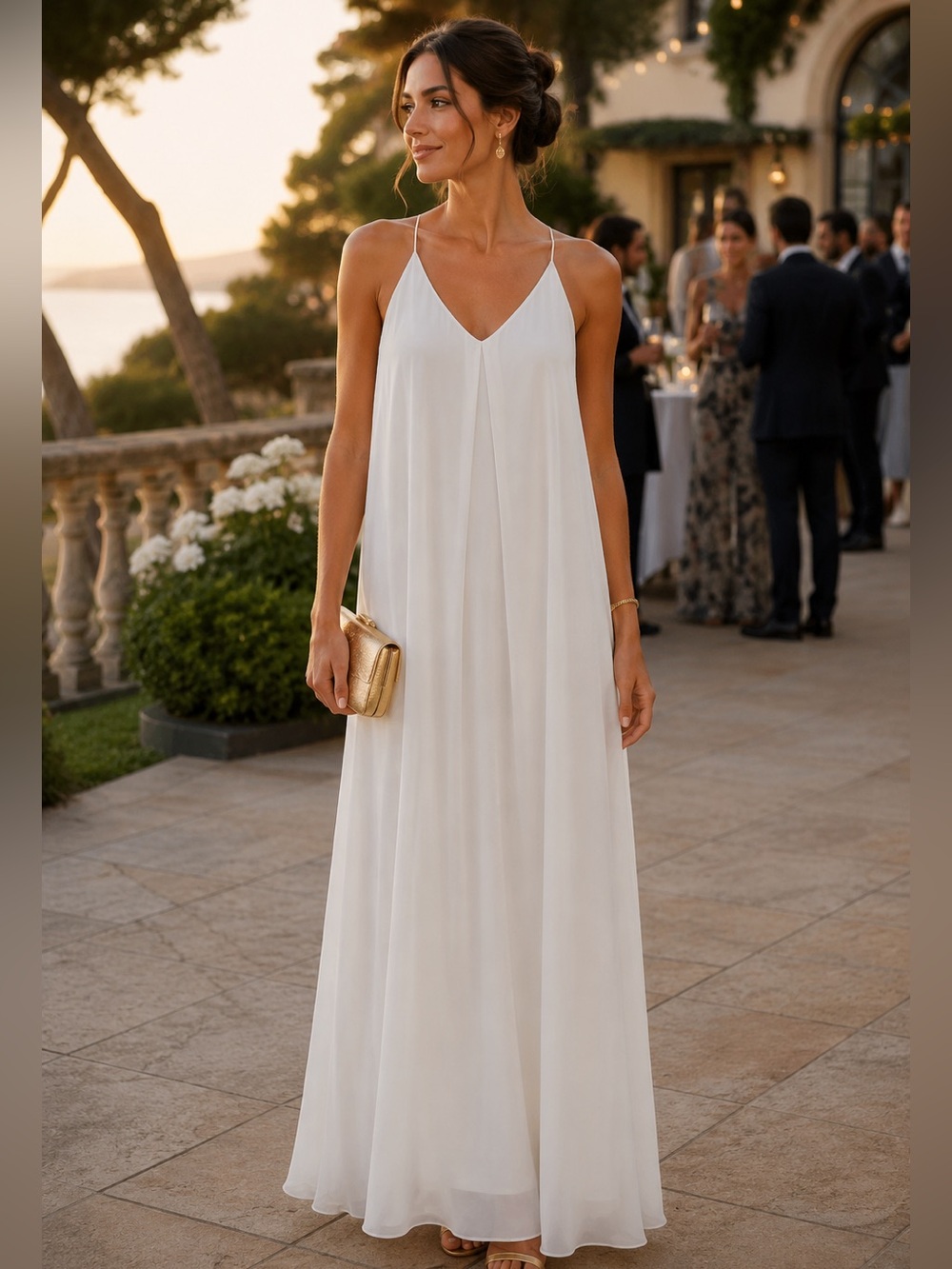 Gianni Bini Ivory V-Neck Spaghetti Strap Maxi Dress Size L